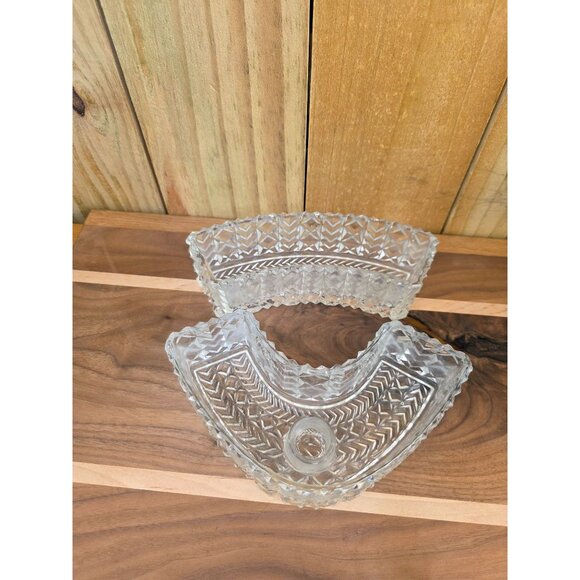 Vintage Clear Cut Glass Fan-Shaped Candle Holder Dish Set - Picture 3 of 8